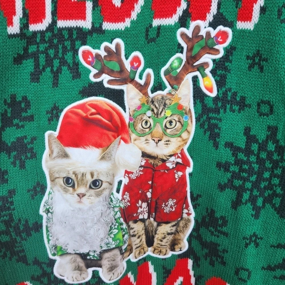 Party Sweater Men's Meowy Catmas Ugly Christmas Sweater Sz Large - Picture 5 of 11